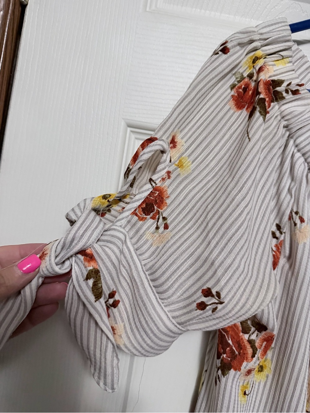Floral Off-Shoulder Women’s Top - Cream with Rust Floral - Picture 3 of 4